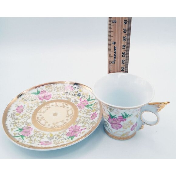 CC & T Porcelain Tea Cup Saucer Set With Pink Floral Design and Gold Accents - Picture 2 of 11